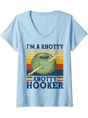 Vintage V-Neck T-Shirt for Women - Funny Crochet & Knitting Lover Tee